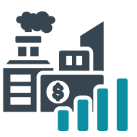 A factory with a bar chart