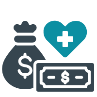 Bag of money and a heart with a cross