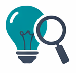 Innovation Management Process demonstrating an idea using a light bulb and a magnifying glass
