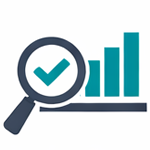 Innovation Management Process demonstrating an idea valuation with a magnifying glass and a bar chart